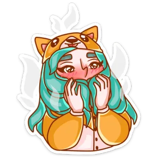 😨 Anime, Dessin animé, Kawaii, Mignon, Sticker, Fille, Shiba Inu, Sweat à capuche animal telegram sticker