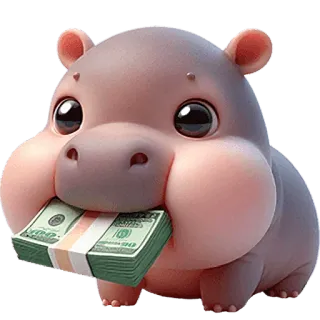 💵 ippopotamo, soldi, cartone animato, carino, animale, ricchezza, contanti whatsapp sticker