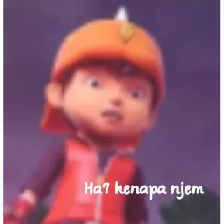 🙂 Ha? kenapa njem cartoon character, question, indonesian, animated telegram sticker