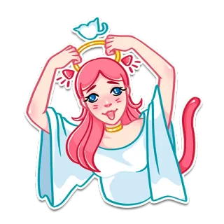 😺 Katzenmädchen, Anime Mädchen, kawaii, Cartoon, niedlich, pinke Haare, albern, Zunge raus telegram sticker