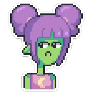 😞 Pixel Art, Alien, Lila Haare, Mondsichel, Sticker, Grüne Haut whatsapp sticker