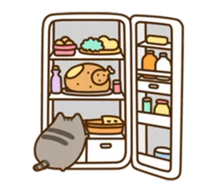 🍕 Pusheen cat, food, refrigerator, cartoon whatsapp sticker