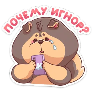 😭 ПОЧЕМУ ИГНОР? chó, buồn, điện thoại, sticker, lờ đi, khóc telegram sticker