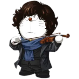 🎻 Doraemon doraemon, sherlock, crossover, cartoon, anime, geige, detektiv whatsapp sticker
