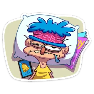 🤤 Dessin animé, Endormi, Lit, Oreiller, Fatigué, BD telegram sticker