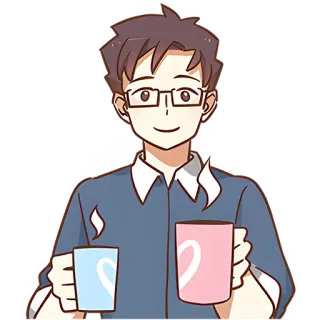 ☕️ 만화, 애니메이션, 귀여운, 남자, 차, 하트 telegram sticker