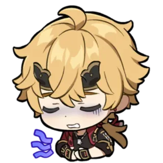 🤕 Thoma Genshin Impact Anime, Chibi, Erschöpft, Schläfrig, Genshin Impact whatsapp sticker