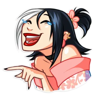 😂 mulher, rindo, alegria, apontando, anime, desenho animado whatsapp sticker