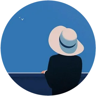 😌 Person, Hut, Blau, Meer, Vögel, Nachdenklich whatsapp sticker
