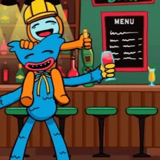 🍷 MENU Bar, Boisson, Dessin animé, Huggy Wuggy, Orange, Bleu telegram sticker