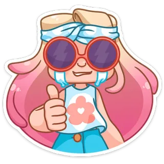😭 Dessin animé, Fille, Fleur, Lunettes de soleil, Hippie telegram sticker