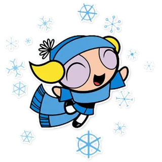 🤩 Bubbles The Powerpuff Girls Cartone animato, Neve, Inverno, Ragazza, Carino telegram sticker