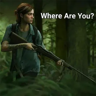 🤔 Ellie The Last of Us Where Are You? juego, arma, rifle, bosque, supervivencia telegram sticker