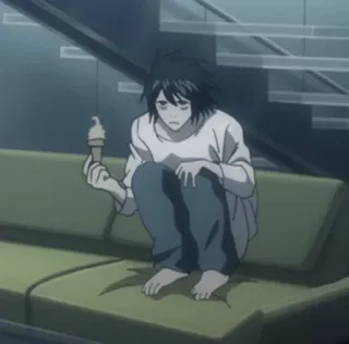 🌟 L Lawliet Death Note anime, L, Death Note, character, ice cream telegram sticker