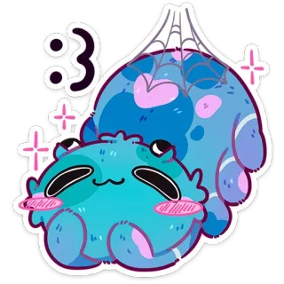 ☺️ :3 蜘蛛, 可爱, 卡哇伊, 表情符号, 卡通, 蓝色, 生物 telegram sticker