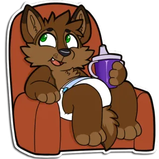 🥱 furry furry, diaper, baby, anthropomorphic, cute, sippy cup, chair telegram sticker