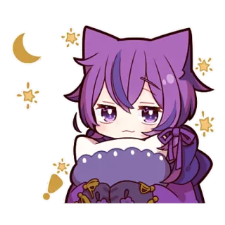 😴 Anime, Kawaii, Mignon, Chibi, Chat, Lune, Étoiles telegram sticker