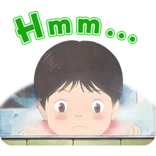 😶 Hmm... 思考, 动漫, 嗯, 沉思, 男孩 telegram sticker