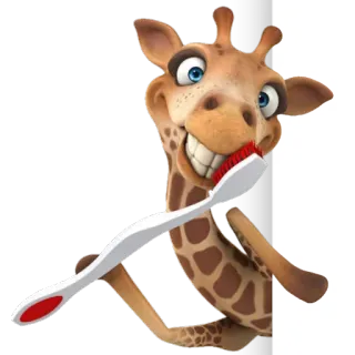 😬 Giraffe, Zahnbürste, Tier, Cartoon, Zahnhygiene, lustig telegram sticker