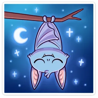 😴 chauve-souris, lune, nuit, mignon, animal, autocollant, dessin animé telegram sticker