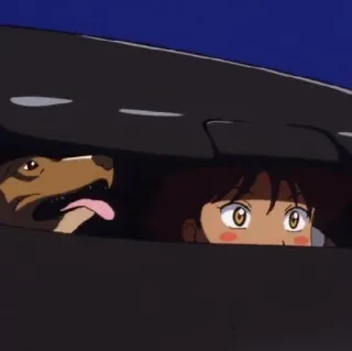😶 Anime, Perro, Chica, Coche, Dibujos animados, Animación telegram sticker