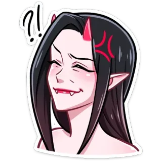 🤨 anime, cartoon, demon, female, horns, sticker telegram sticker