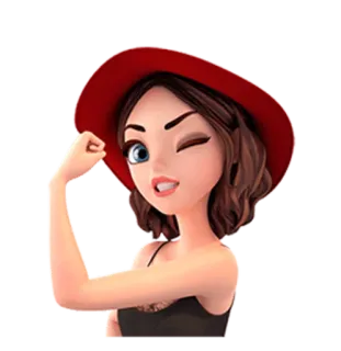 💪 wanita, topi, kedip, kartun whatsapp sticker
