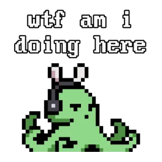 🥸 wtf am i doing here คำถาม, พิกเซลอาร์ต, เอเลี่ยน, สับสน, ตลก telegram sticker