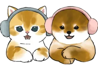 🎧 gato, cachorro, fones de ouvido, fofo, animais, arte digital telegram sticker