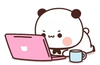 💻 Panda, Ordinateur, Portable, Kawaii, Mignon, Travail, Café, Dessin animé whatsapp sticker