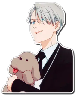 😃 Victor Nikiforov Yuri!!! on Ice anime, patinaje artístico, patinaje sobre hielo, perro, personaje, Víctor telegram sticker