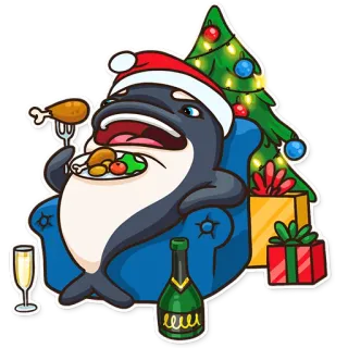 🎄 orca, whale, christmas, santa, food, celebration, cartoon, holiday telegram sticker
