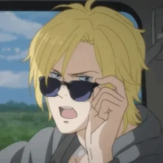 😠 Ash Lynx Banana Fish Anime, Charakter, Sonnenbrille, Blonde Haare, Porträt telegram sticker