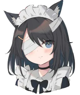 😳 Anime, Maid, Orejas de gato, Parche en el ojo, Lindo, Manga, Kawaii telegram sticker
