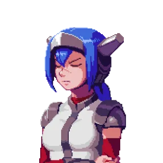 😑 anime, woman, pixel art, video game, blue hair telegram sticker