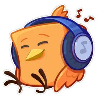 🎵 새, 헤드폰, 음악, 귀여운, 만화 telegram sticker