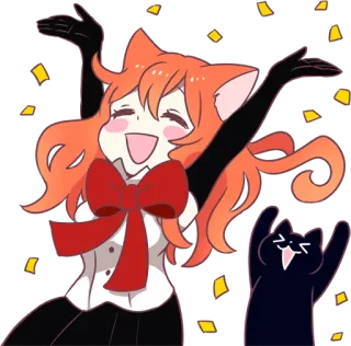 🎉 garota gato, celebração, feliz, anime, confete telegram sticker