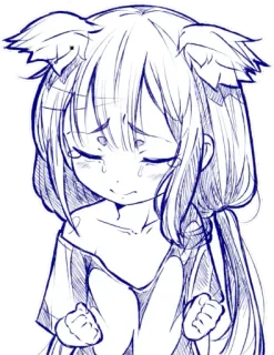 😥 Anime, Sedih, Menangis, Gadis, Sketsa, Manga telegram sticker