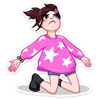 😫 girl, cartoon, sticker, pink, stars, upset telegram sticker