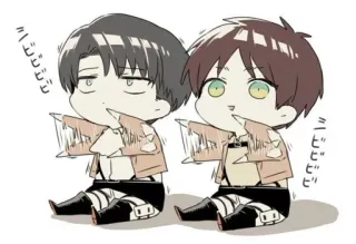 ©️ Eren Yeager, Levi Ackerman Attack on Titan ミビビビビ アニメ, 進撃の巨人, エレン・イェーガー, リヴァイ・アッカーマン, かわいい, ステッカー whatsapp sticker