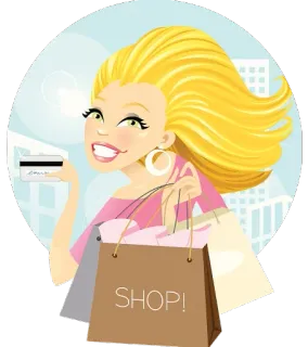 💳 SHOP! shopping, femme, blonde, carte de crédit, sacs, mode telegram sticker