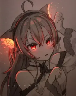 ✨ NESSOE アニメ, 猫耳, イラスト, 可愛い, 漫画, 赤い目, かわいい telegram sticker