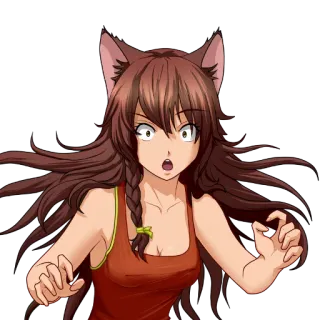 😮 Anime, Neko, Assustada, Garota, Mangá telegram sticker
