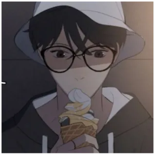 😓 lody, styl anime, okulary, kapelusz bucket, jedzenie, słodki telegram sticker