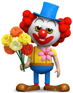 😧 clown, fleurs, bouquet, dessin animé, joyeux, 3D telegram sticker