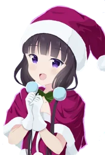 😀 Anime, Noël, Fille, Bonnet de Noël, Mignon, Dessin animé telegram sticker