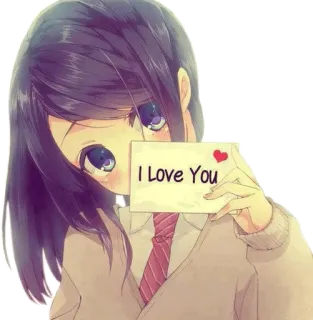❤ I Love You amour, animé, fille, romantique, mignon, message telegram sticker