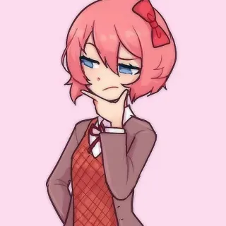 🤔 Sayori Doki Doki Literature Club anime, cartone animato, capelli rosa, pensierosa, carina, ragazza telegram sticker