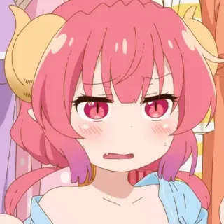 😓 Ilulu Miss Kobayashi's Dragon Maid Anime, Cartoon, Drache, Mädchen, pinke Haare, Hörner, Ilulu telegram sticker