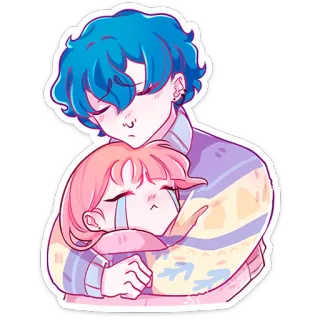 ⭐ hug, affection, couple, cartoon, emotions, relationship whatsapp sticker
